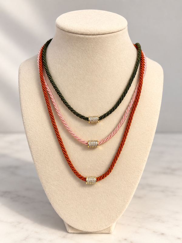 Cord Pavé Charm Necklaces