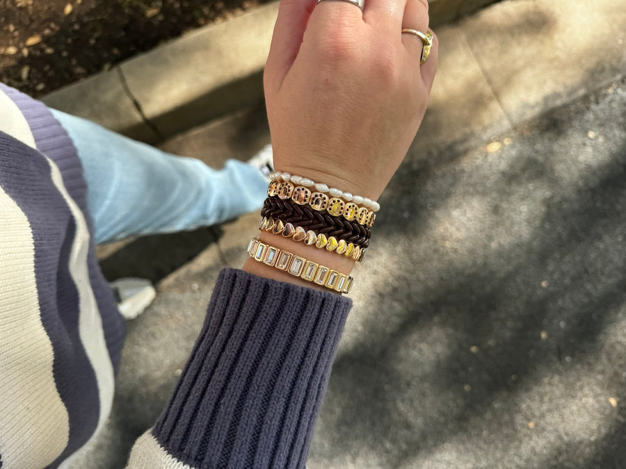 Chocolate Brown Waving Wheat Gold Bracelet