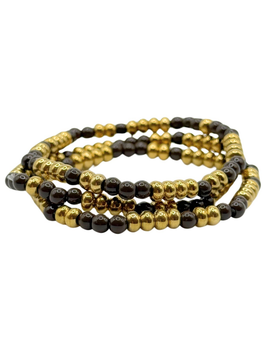 Dark Brown Beaded Stack Bracelets
