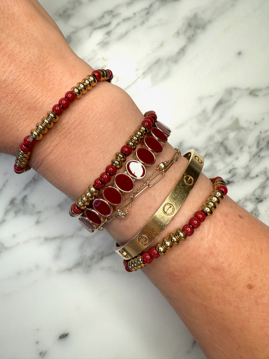 Burgundy Beaded Stack Bracelets