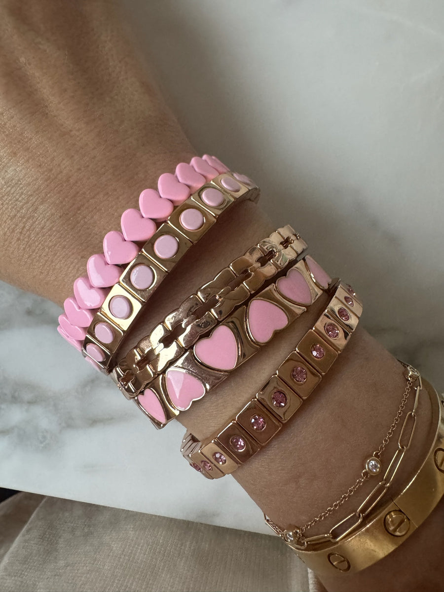 Ballerina Pink Stud & Cuban Stack Bracelets