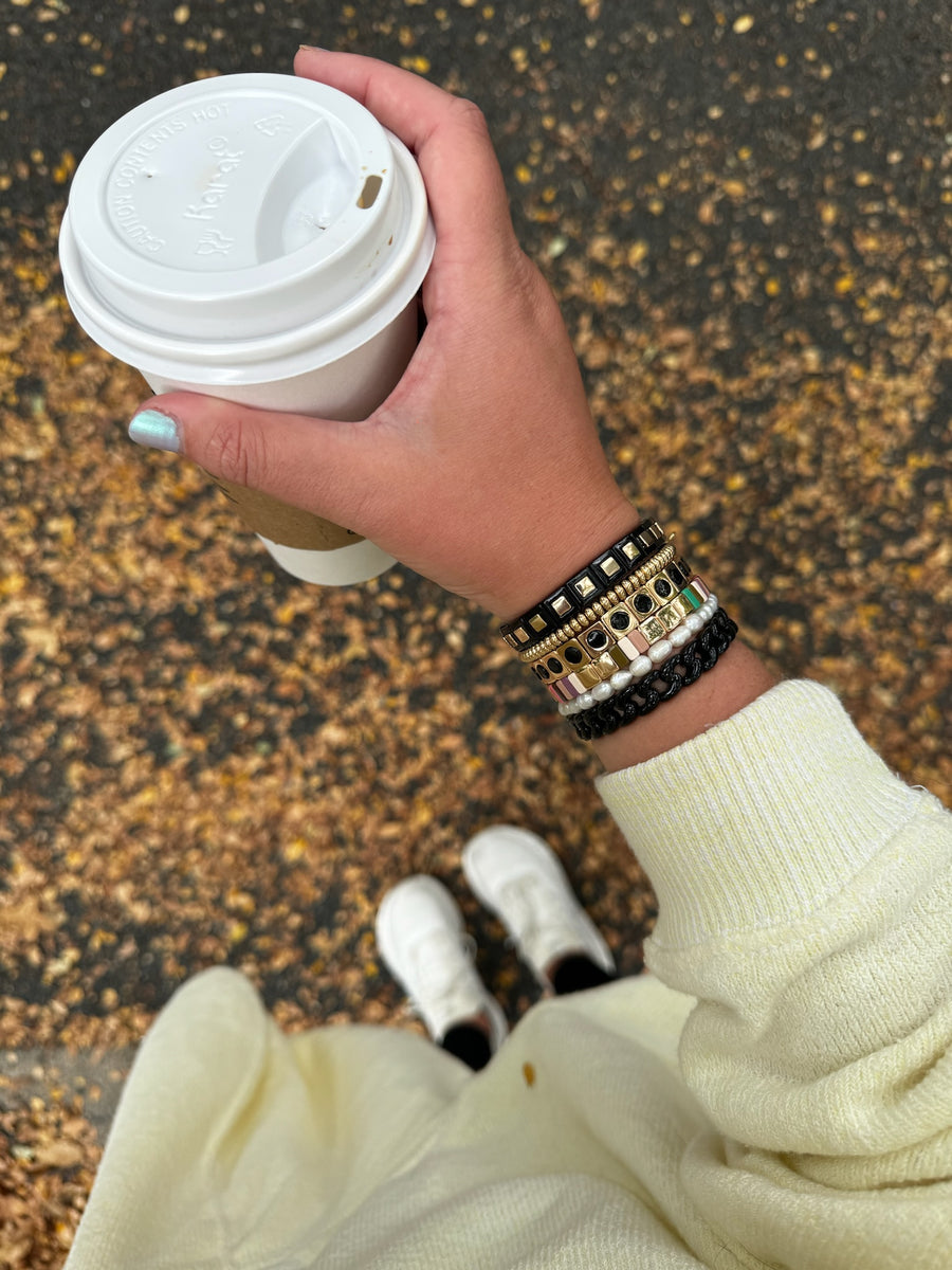 Black and Gold Square Single Bracelet