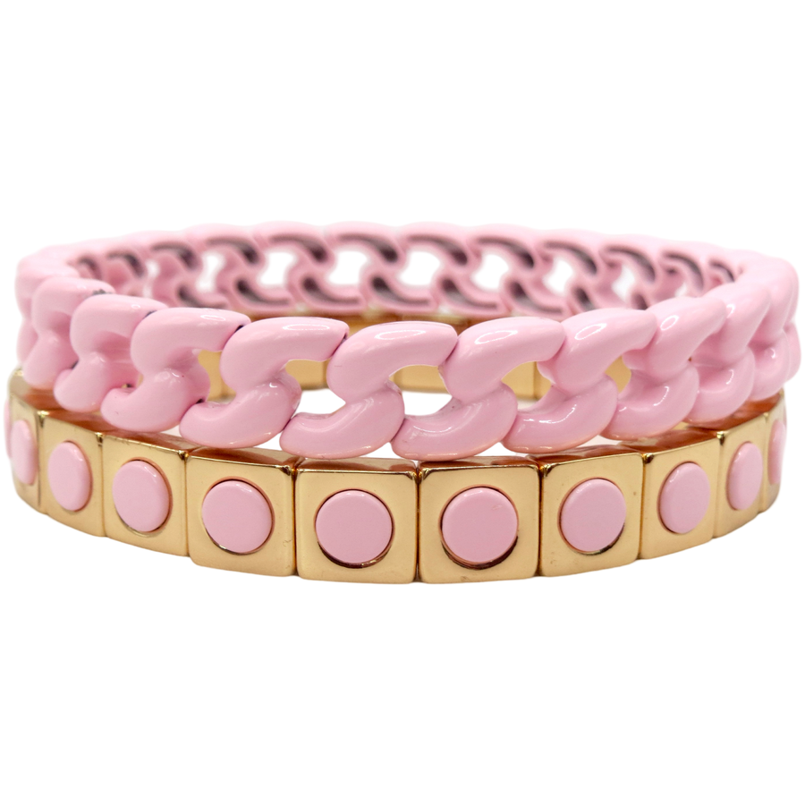 Ballerina Pink Stud & Cuban Stack Bracelets