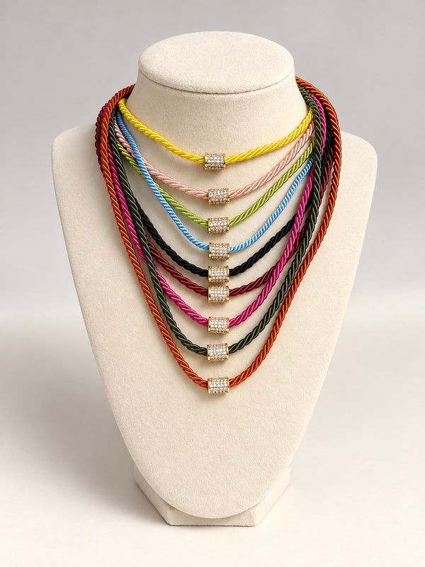 Cord Pavé Charm Necklaces