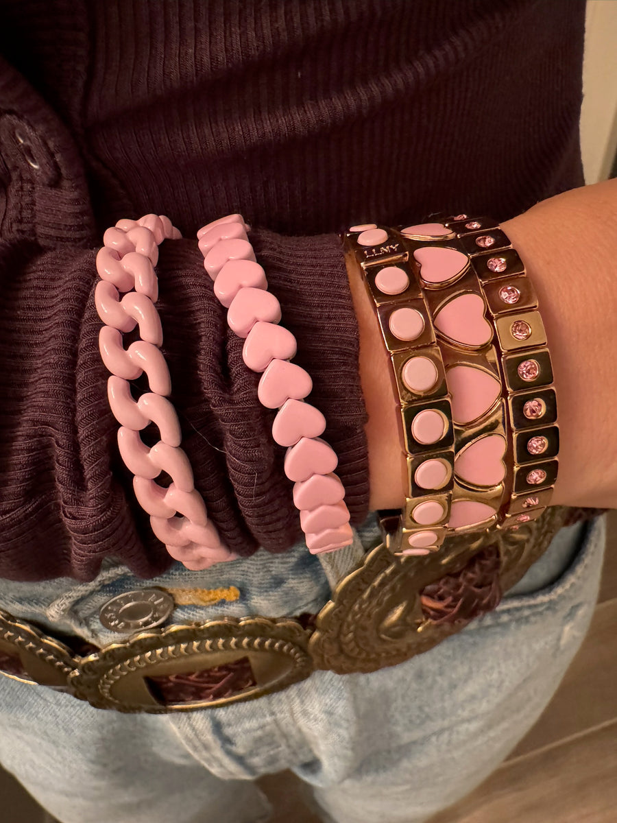 Ballerina Pink Stud & Cuban Stack Bracelets