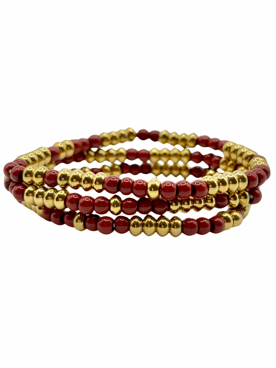 Burgundy Beaded Stack Bracelets