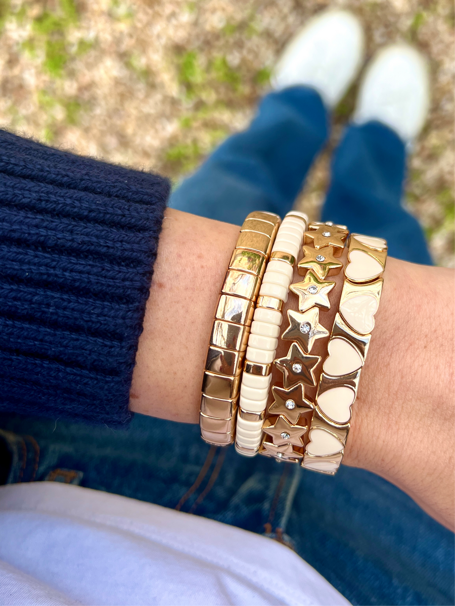 Ivory and Gold Rounded Slimmed Single Bracelet