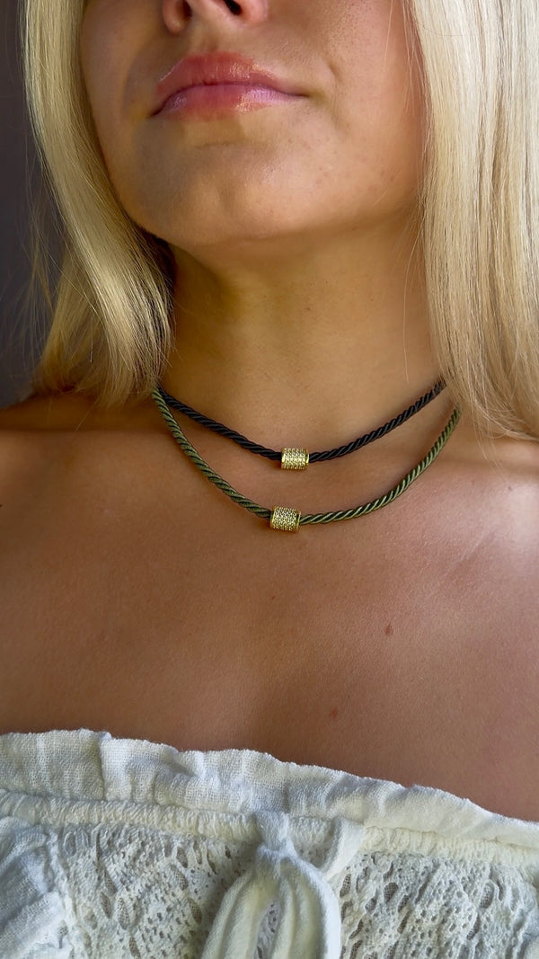 Cord Pavé Charm Necklaces