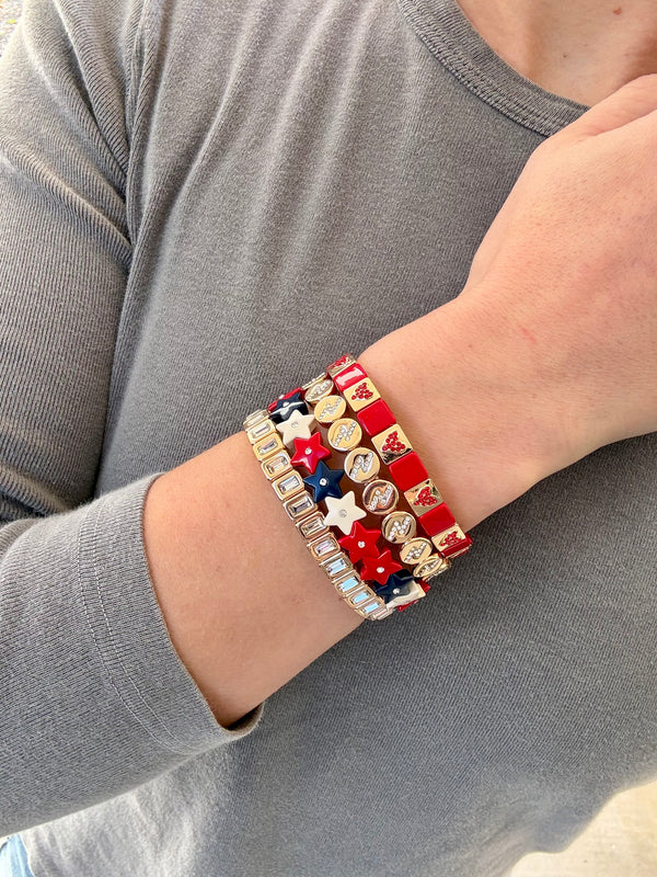 Red, Ivory and Blue Star Bracelet