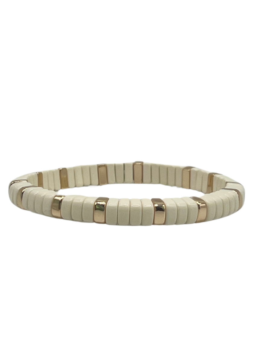 Ivory and Gold Rounded Slimmed Single Bracelet