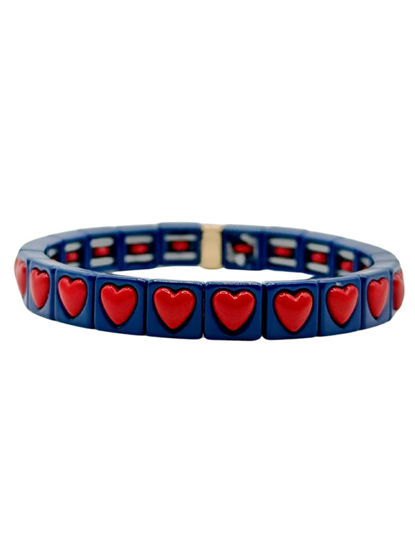 The Navy and Red Colored Bubble Heart Bracelet