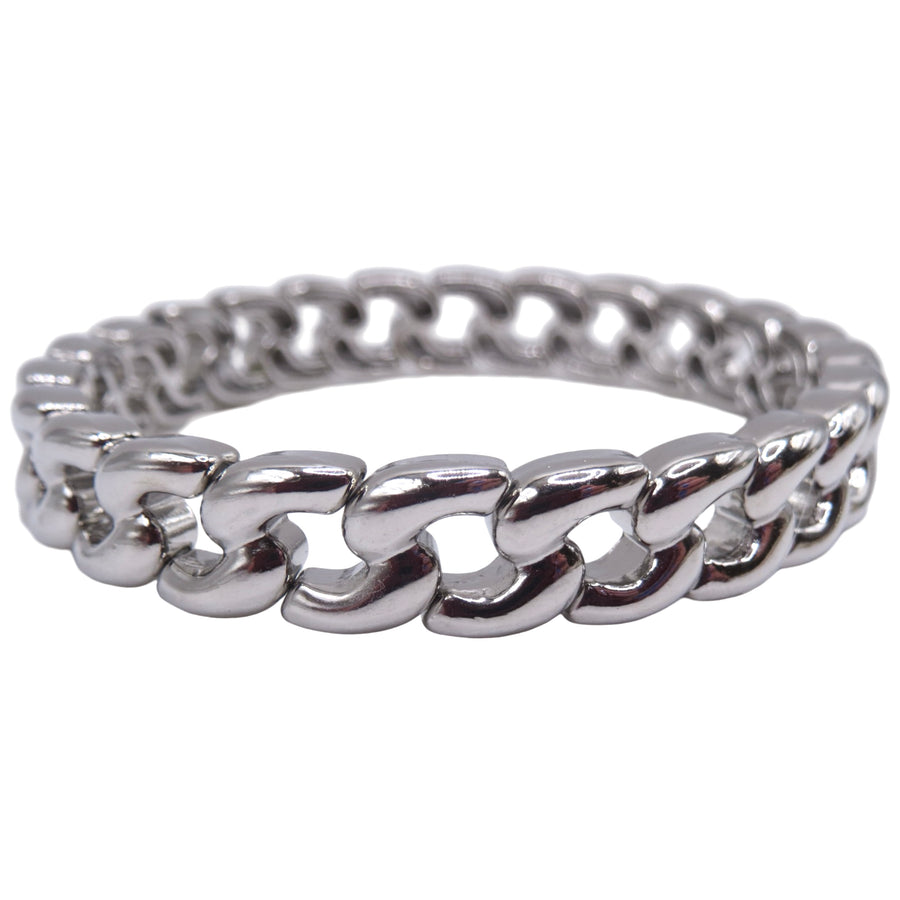 Stretch Cuban Chainlink Silver Single Bracelet