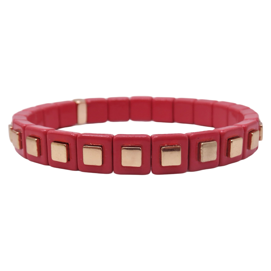 Raspberry and Gold Square Single Bracelet