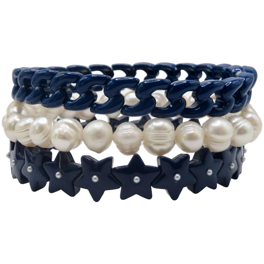 The Navy Pearl Star Bracelet Stack