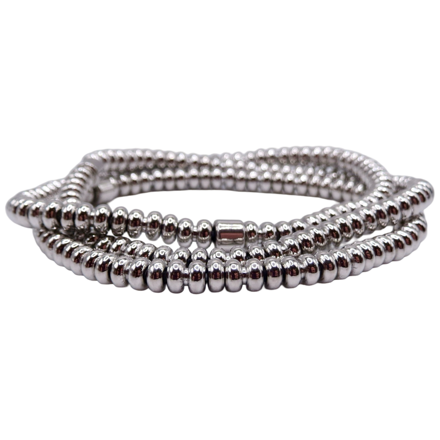 Silver Beaded Circles Stack Bracelets