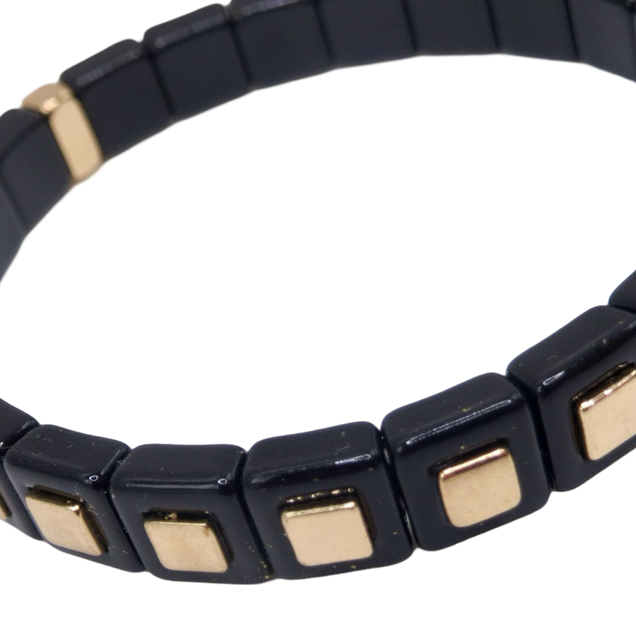 Black and Gold Square Single Bracelet