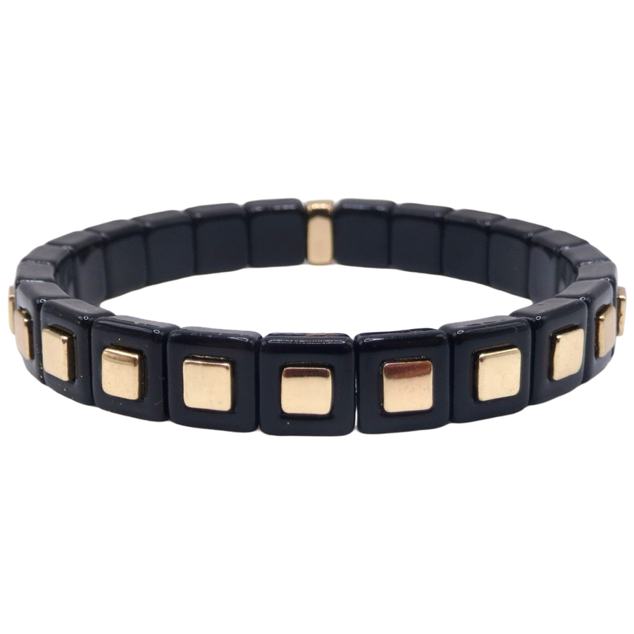 Black and Gold Square Single Bracelet