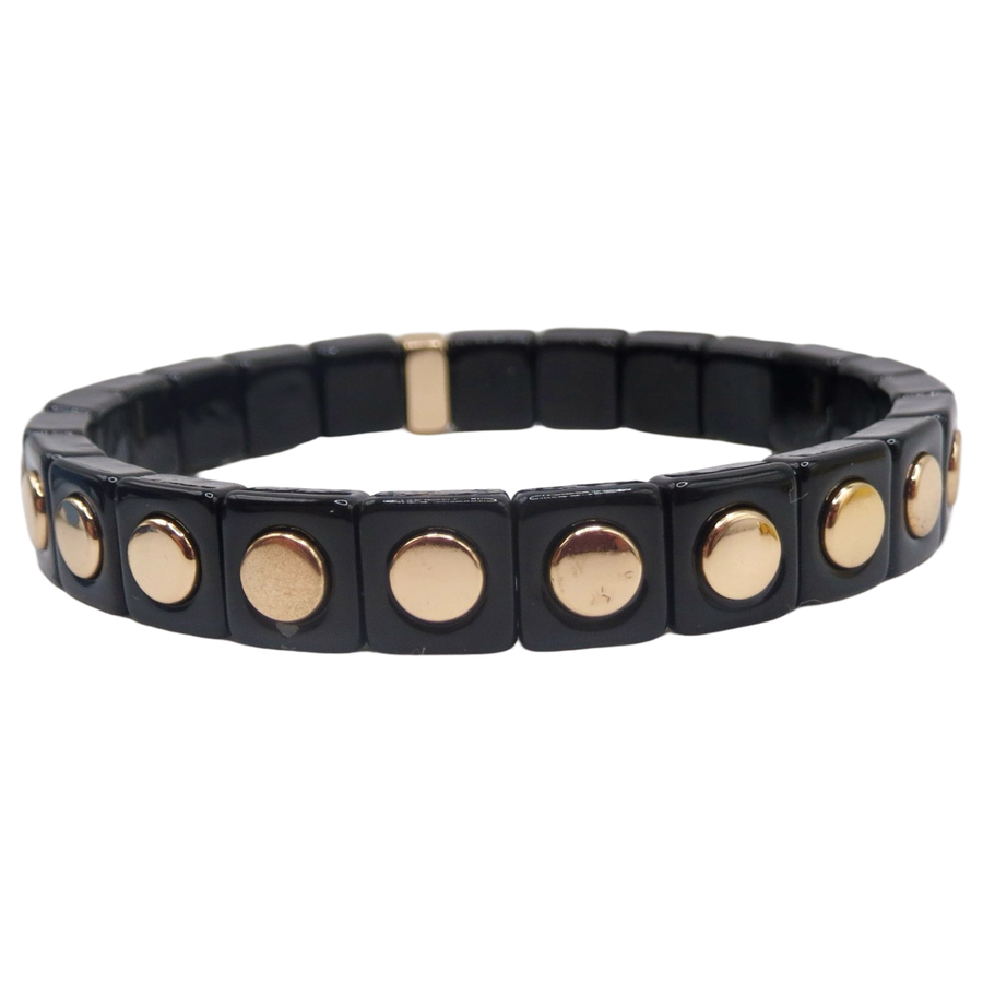 The Gold on Black Stud Full Circle Single Bracelet