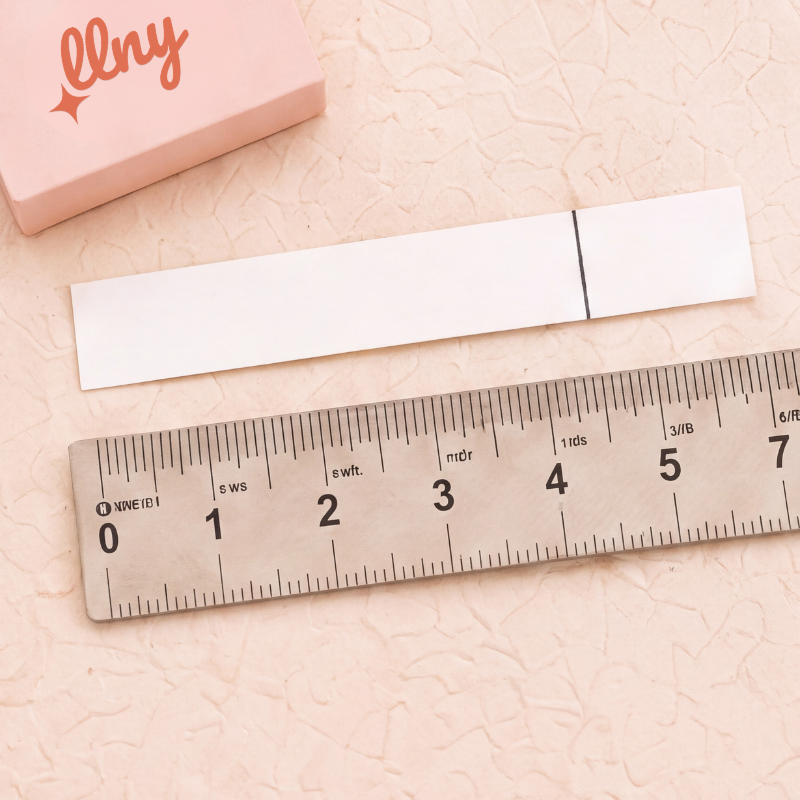 The paper strip laid flat and measured against a ruler
