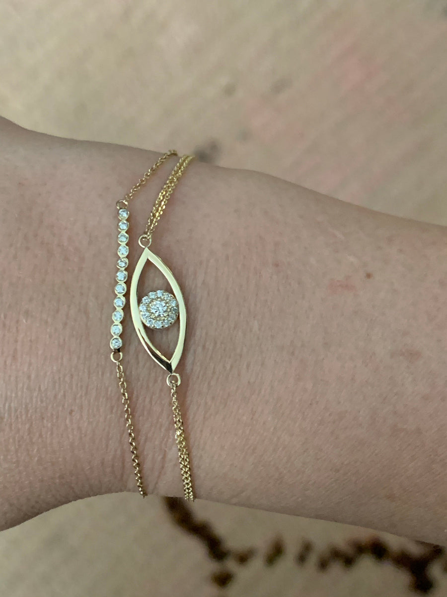 14K Gold and diamond evil eye bracelet