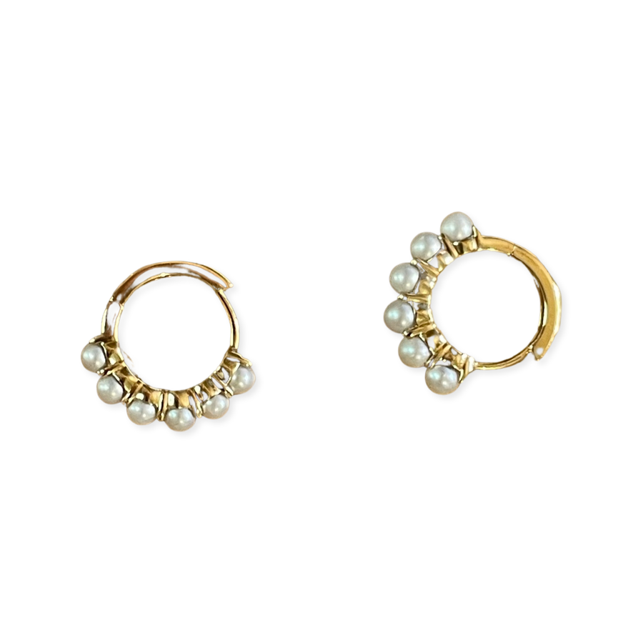 14K Gold Freshwater Pearl Huggie Earrings